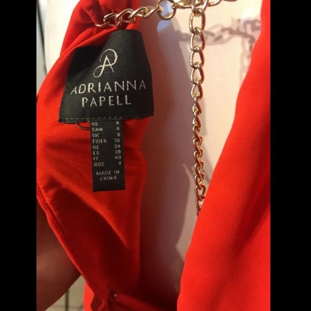 NEW Adrianna Papell High Low Popover Crepe Dress in Fire Orange [SZ 4‎ ] - Picture 7 of 8